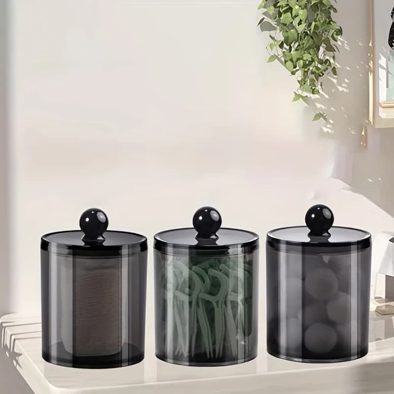 Qtip Dispenser Busticario Barattoli Organizzatore Barattolo da bagno Clack Scatola portaoggetti in plastica nera per batuffoli di cotone, batuffoli di cotone