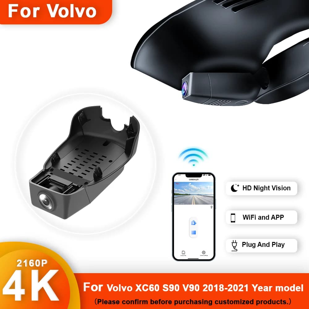 4K HD 2160P Plug and play DashCam for Volvo XC60 S90 V90 2018 2019 2020 2021 Front and rear WIFI Car DVR Dash Cam APP control