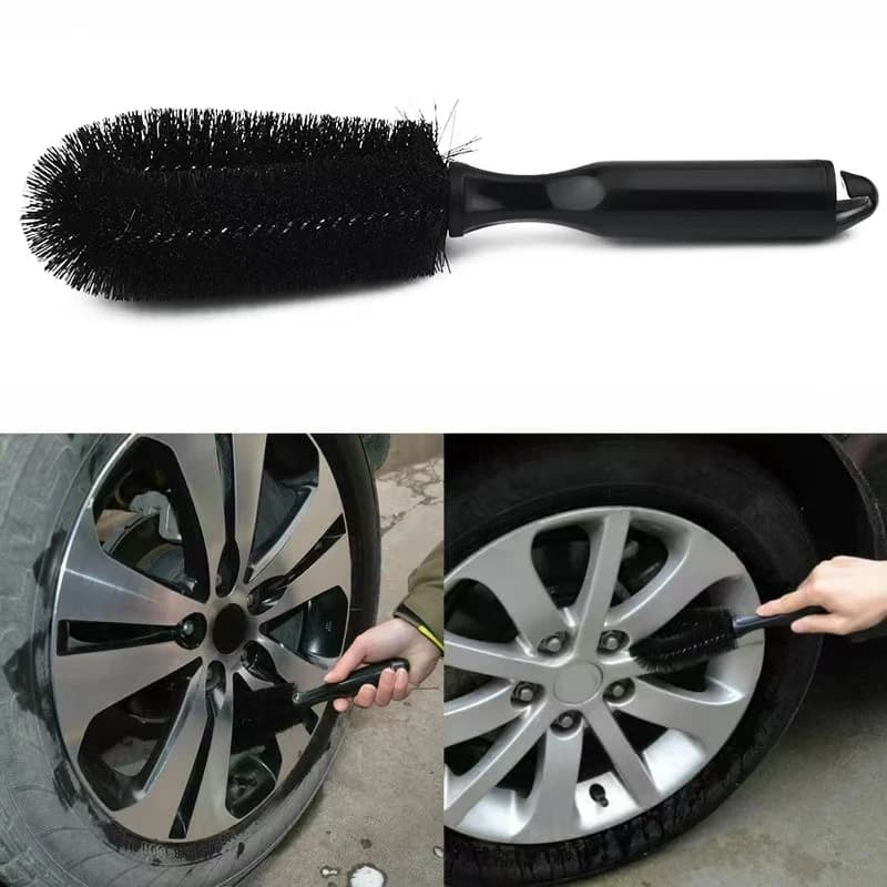 Spazzola per ruota per auto Setola morbida Anello in acciaio per pneumatici Spazzola per pulizia dettagli Spazzola per pulizia setole morbide in lega per pneumatici Strumento per lavaggio auto