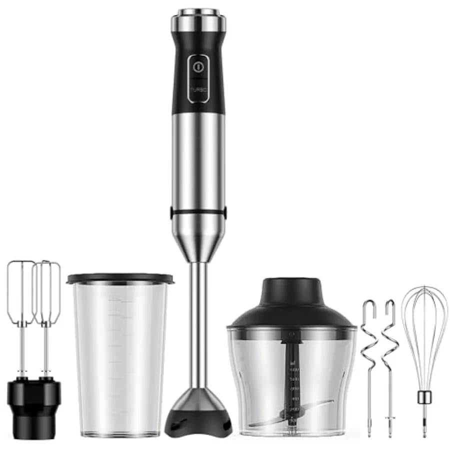 6-in-1 Immersion Blender 1000W Hand Blender with 20 Speeds Scratch-Resistant Stick Mixer with Whisk Chopper Beaker Egg Beaters