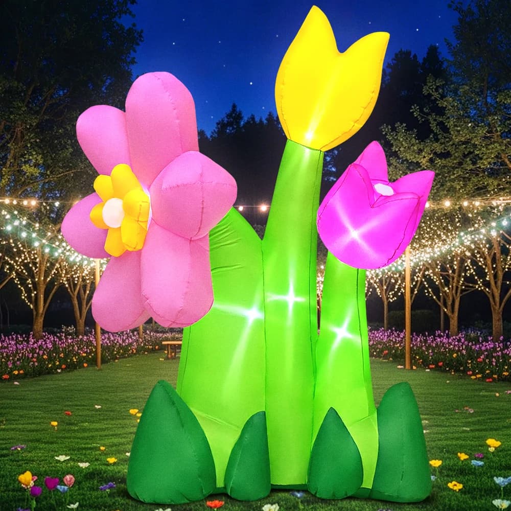6FT Primavera Pasqua Gonfiabile Decorazione Esterna Fiori Gonfiabili Esplosione Decorazione Gonfiabile Luci LED Incorporate per la Primavera