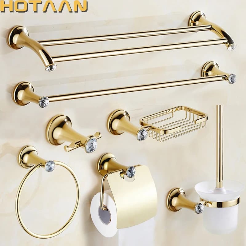 Set di accessori per il bagno in acciaio inossidabile placcato oro Portasciugamani Porta carta igienica Porta asciugamani Gancio Set di accessori per il bagno