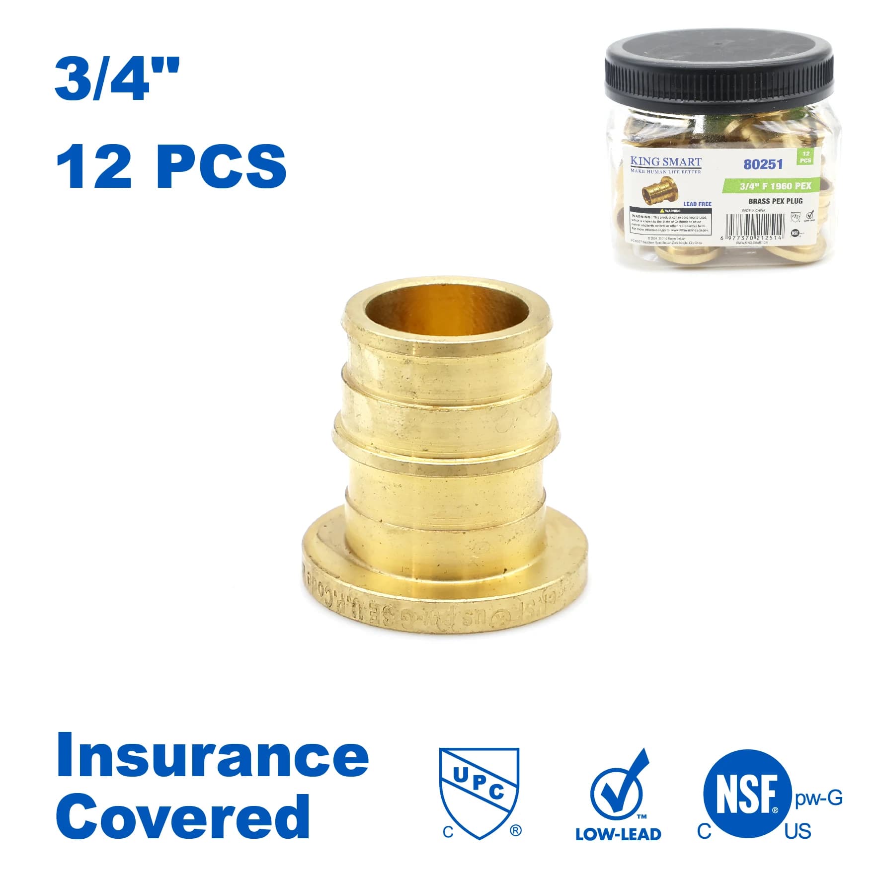 KING SMART F1960/Wisbo/PEX PEX 3/4" PEX expansion plug; 12 pieces/custody; Lead-free brass; 80251