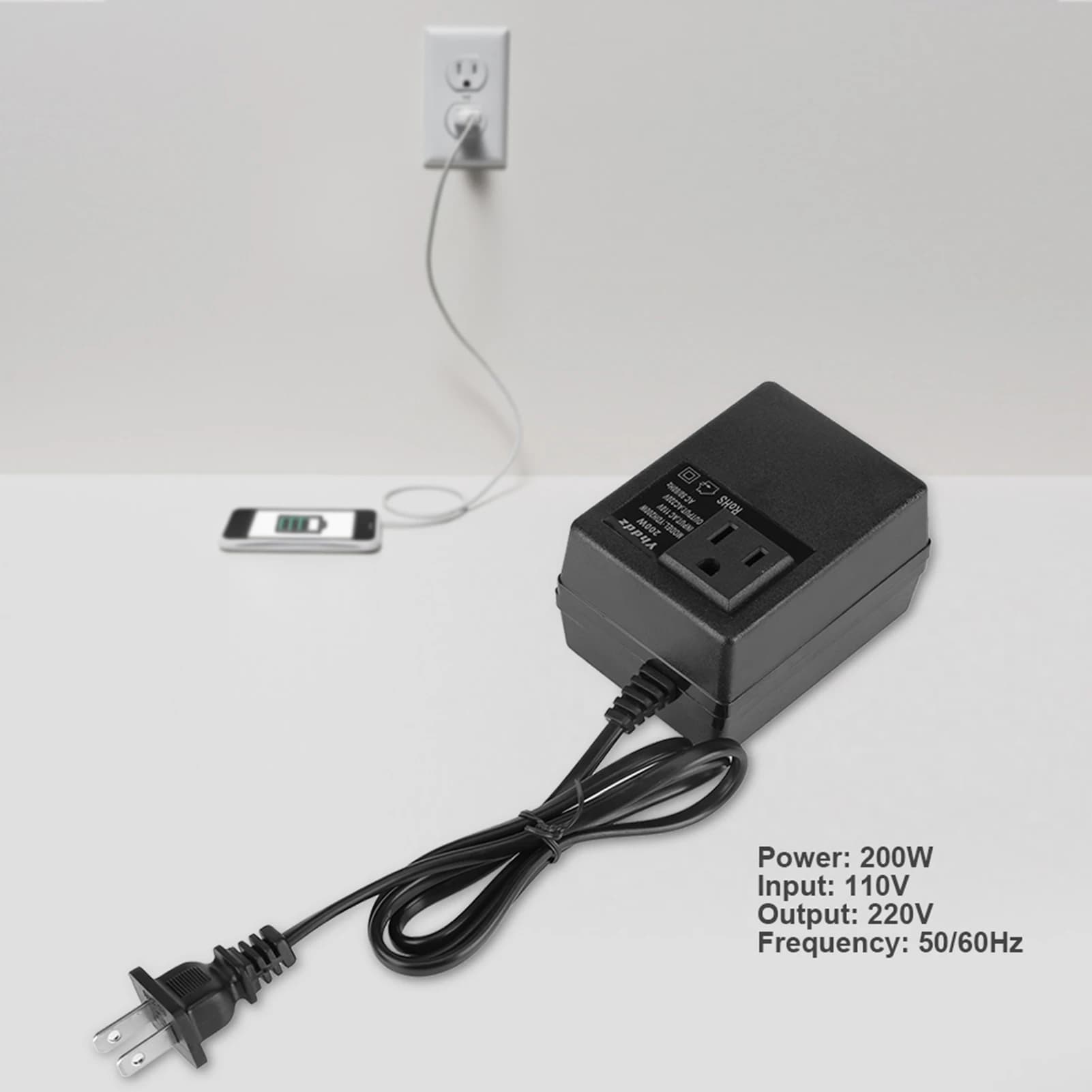 Convertitore di tensione da viaggio universale da 200 W Trasformatore da 110 V a 220 V con protezione di sicurezza Design portatile adatto per i viaggi