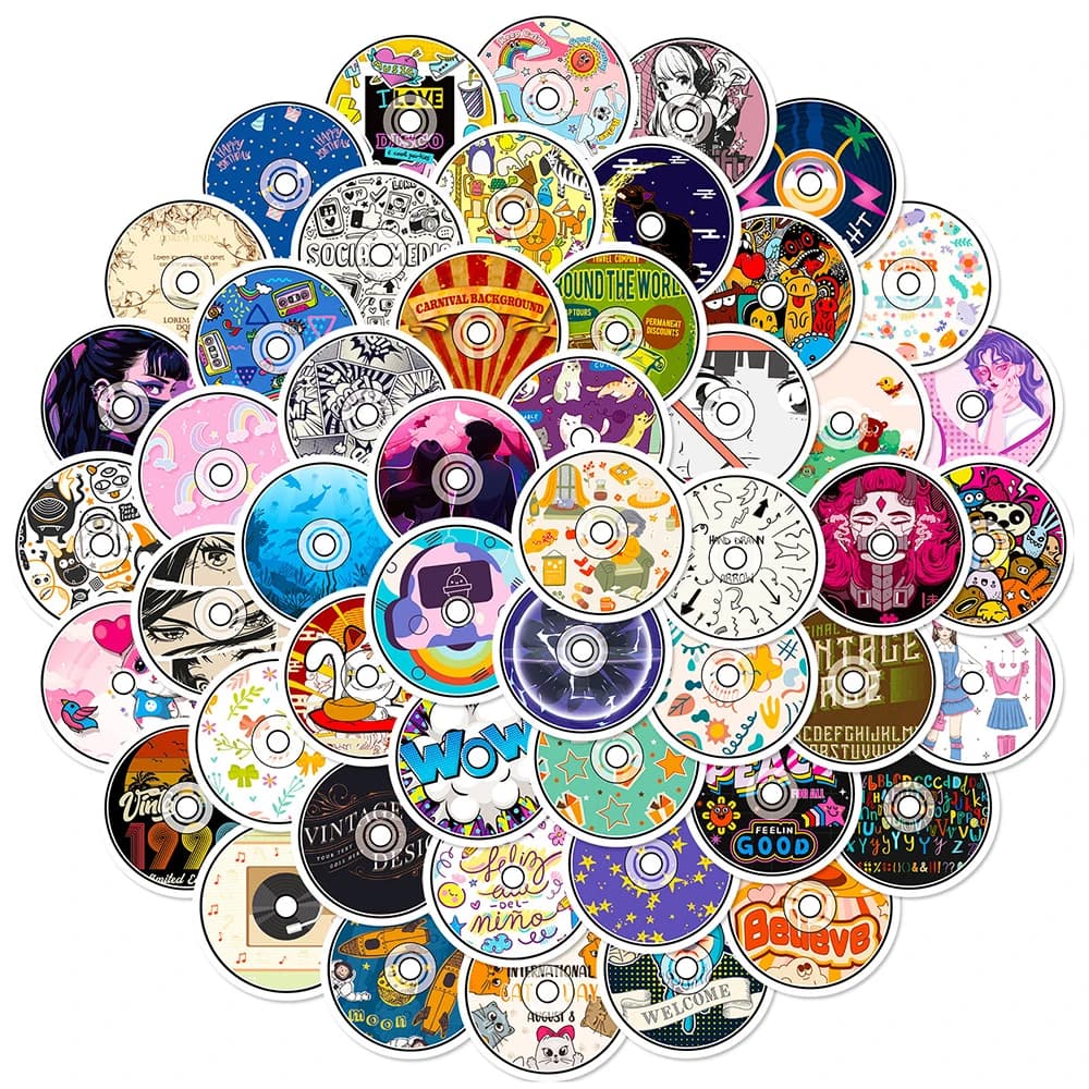 10/30/50pcs Cartoon Music CD Record Stickers Cute Creative Graffiti Decals Scrapbook Guitar Phone Diary Waterproof Sticker Toys
