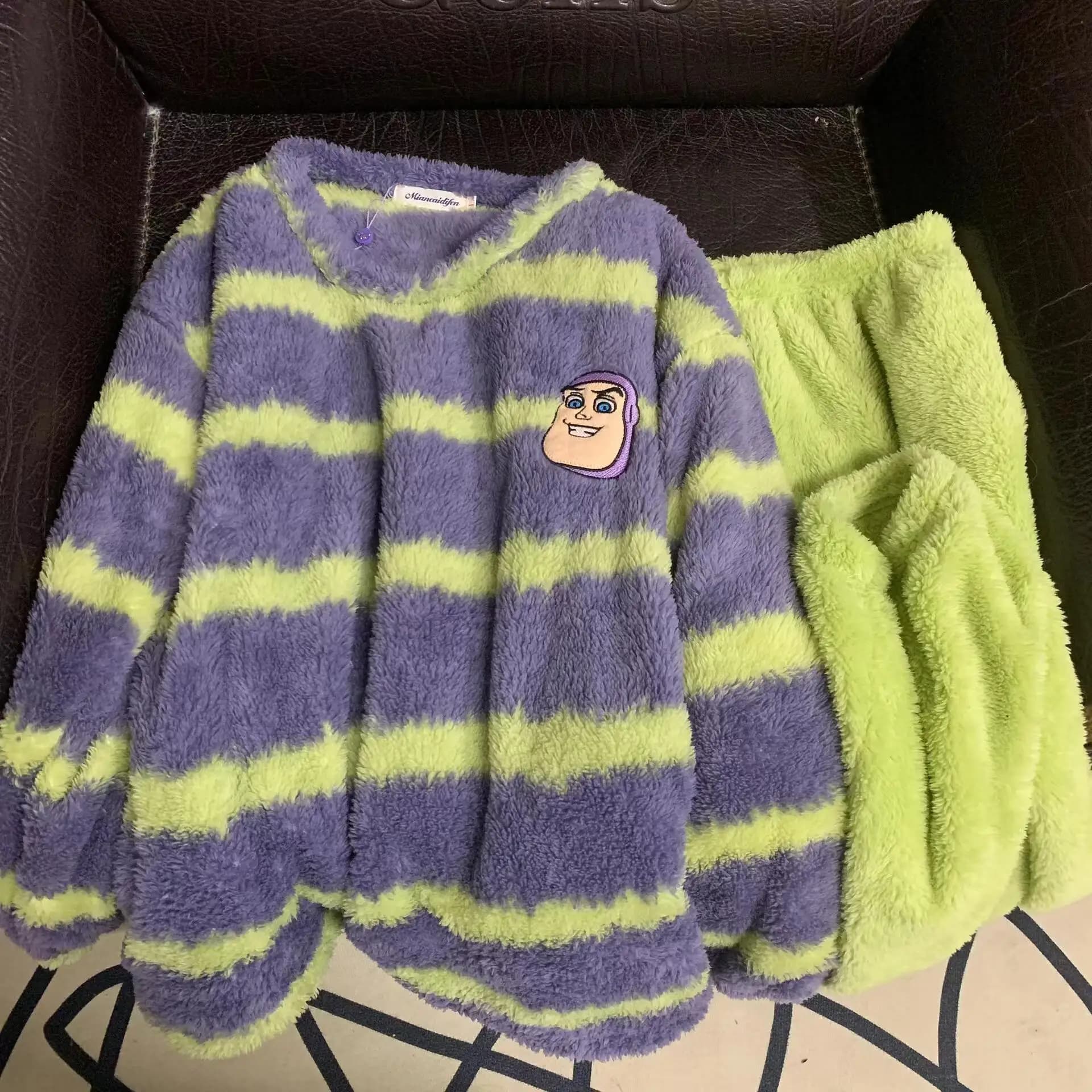Pigiama di coppia Mianmianfu in flanella e pile, Toy Story Buzz Lightyear Woody, invernale, caldo, spesso, cartone animato, carino, per uomo e donna, abbigliamento da casa