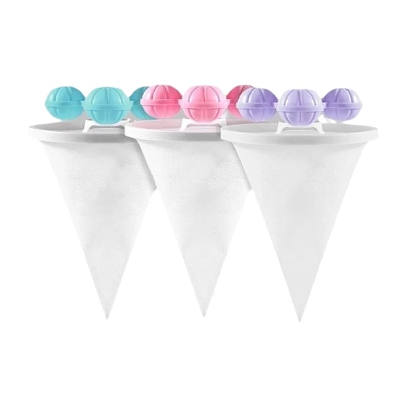 Washing Machine Lint Filter Bag Set of 3 Floating Mesh Hair Catcher with Plastic Rings Top for Pet Hair Laundry, Dark Y5GB