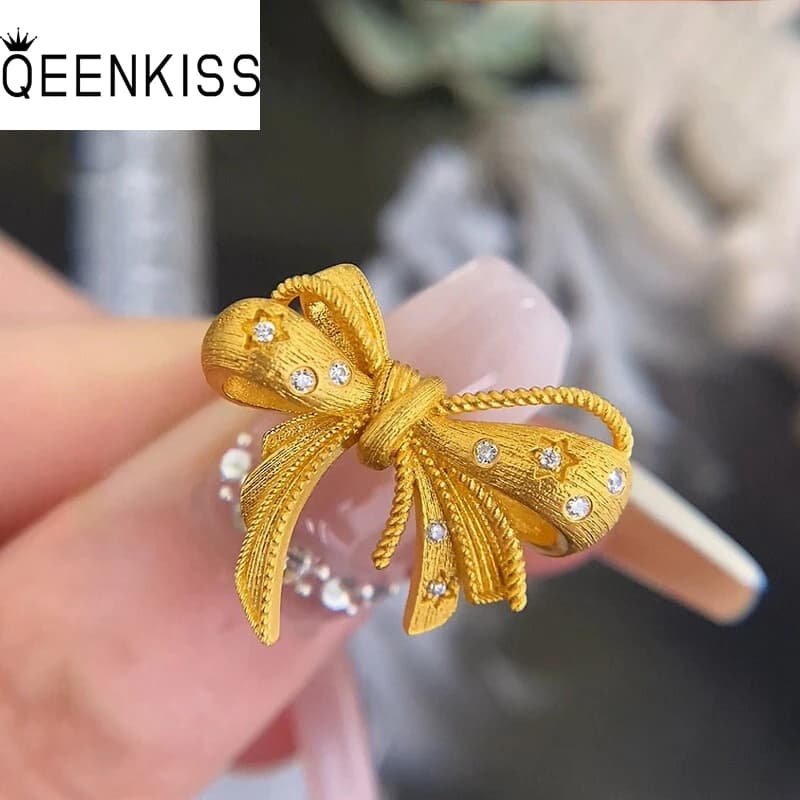 KISS & FLOWER Anelli con nodo a farfalla in oro per le donne Festa di nozze femminile Compleanno Natale Sposa Madre Fidanzata Regali per donna RI233