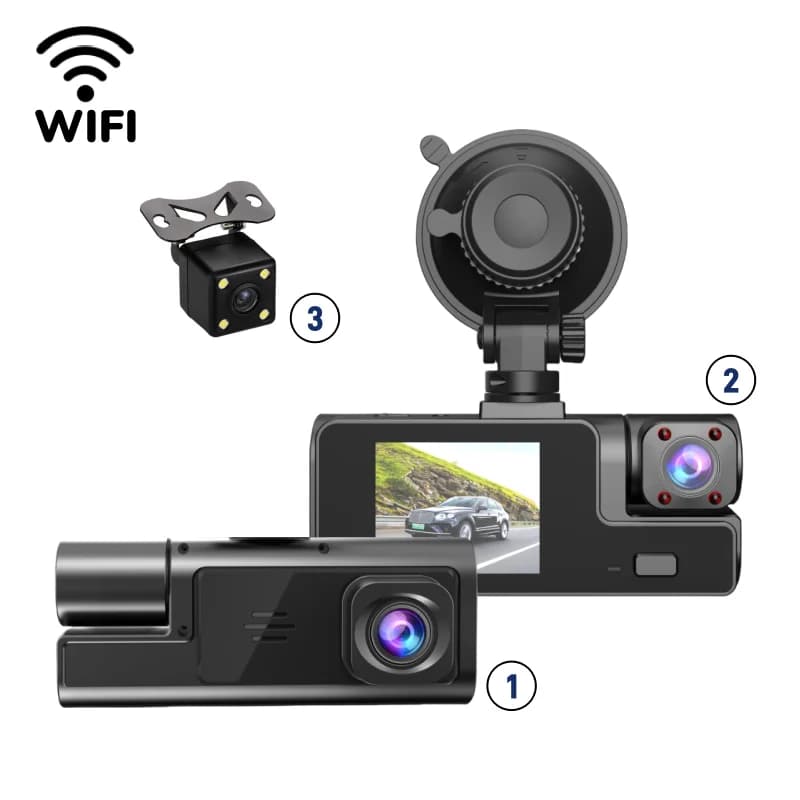 Three Dashcam camera lens for car Black Box Dash Cam Night vision recorder with double front and rear lens