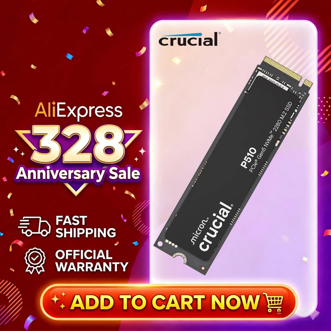 Crucial P510 1TB NVMe SSD M.2 2280 PCIe 5.0 | 11000 MB/s in lettura, 9500 MB/s in scrittura - Aggiornato da P3 Plus