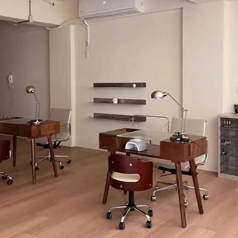 Tavolo da manicure di design, moderno nordico, con organizer, per professionisti, in legno quadrato, per la cura delle unghie, arredamento
