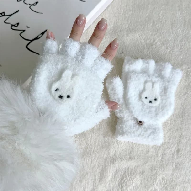 Miffy Knitless Short Wrist Glove with Half Fingers Winter Hot Elasticized Work Gloves for Women and Bike Accessories Gift