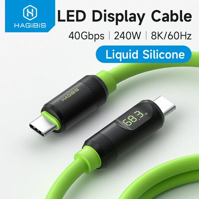Hagibis Cavo caricabatterie rapido USB C con display a LED Cavo video PD 240W 40Gbps compatibile con Thunderbolt 4/3 per laptop iPhone 16