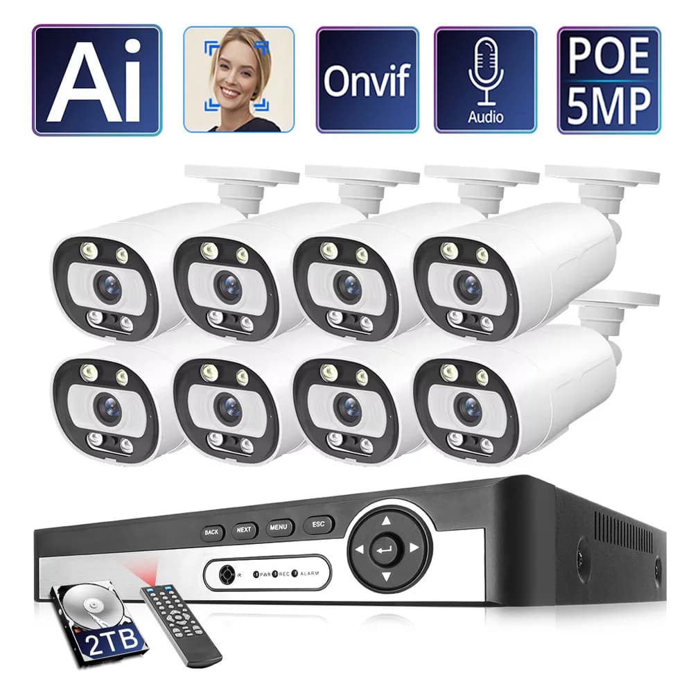 POE H.265 8CH 4K 5MP Security System for Exterior, 8MP Human Detection, CCTV Surveillance, Protection, Color Night Vision, P2P