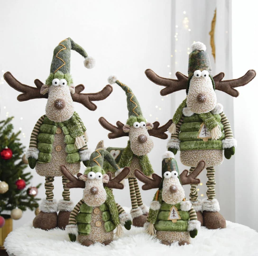 2025 Nuovo ornamento di alce di Natale Serie Foresta Verde Bambola di alce Bambola telescopica di Natale Ornamento di festa Regalo di Natale