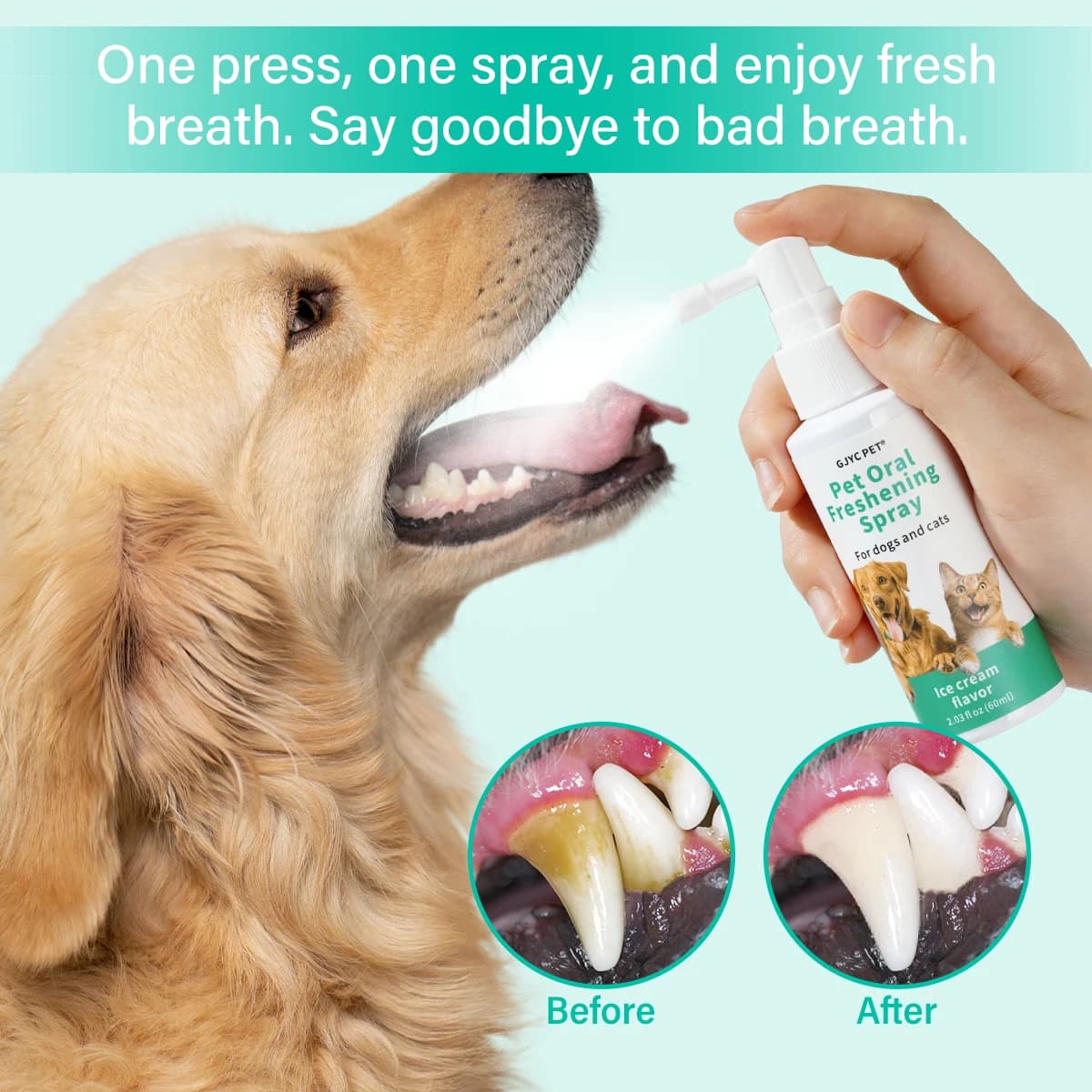 Spray Rinfrescante per l'Alito degli Animali Domestici Senza Alcool Non Irritante Elimina l'Alito Cattivo Cura Orale per Cani Gatti Cuccioli Gattini