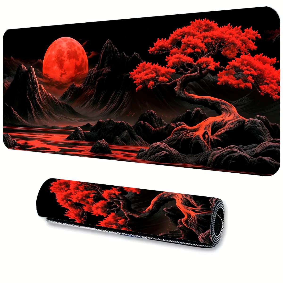Tappetino per mouse da gioco Red Moon Tappeto da sole grande Bordo cucito antiscivolo 90x40 cm Tappetino per tablet per laptop Tappetini per mouse per PC Tappetino per ufficio da gioco