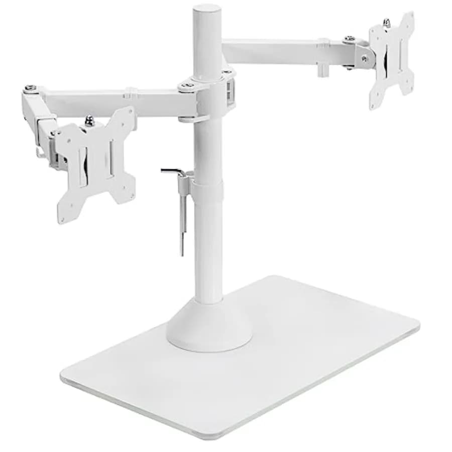 Supporto per due monitor da tavolo per uso ufficio, base in vetro temperato, bianco, supporta due schermi da 32 pollici fino a 10 kg ciascuno
