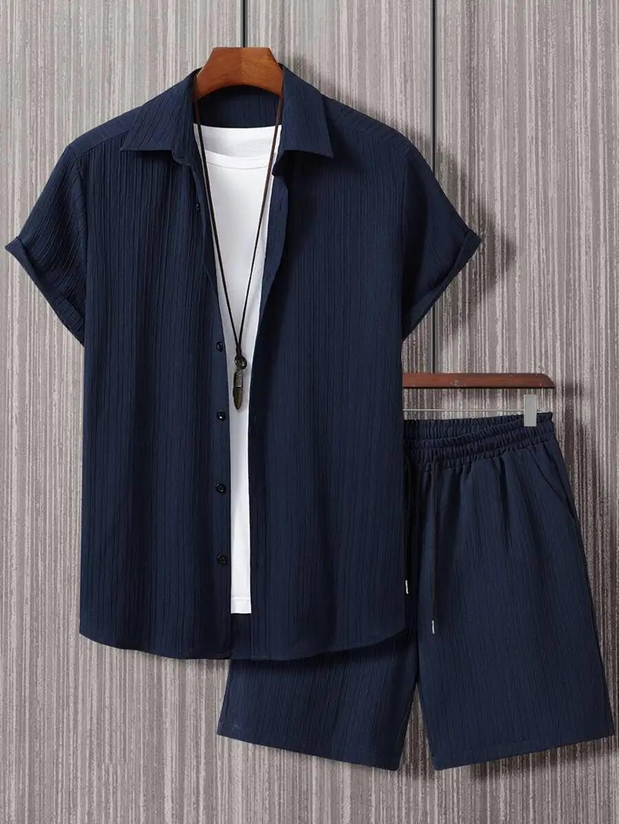 Manfinity Homme Set di camicia e pantaloncini da uomo in tinta unita, abiti comodi