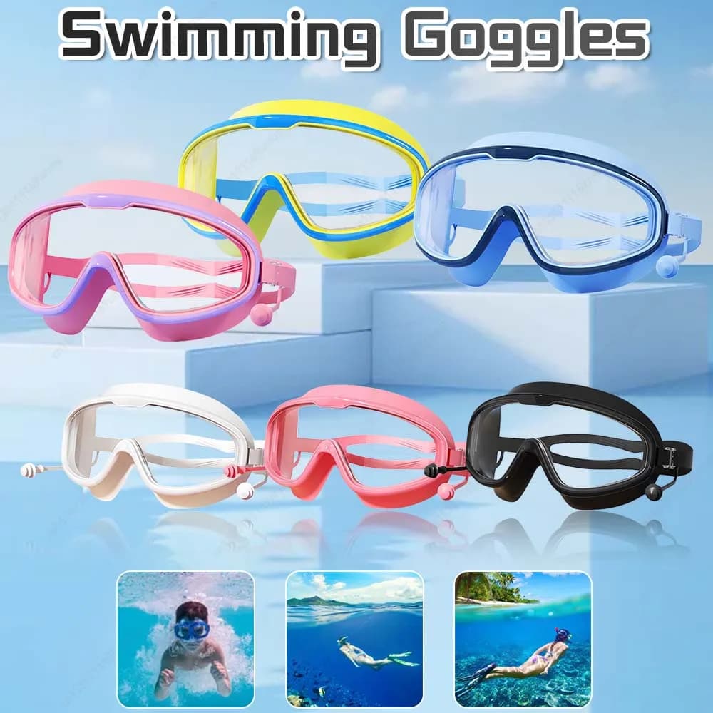 Kids swimming glasses HD swimming glasses with ear plugs UV protection Swimwear Sports swimming glasses with big frame for boys and girls