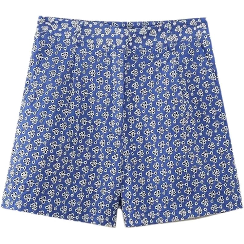 Pantaloncini Bermuda Ricamati alla Moda a Vita Alta da Donna, Stile Casual per il Lavoro, Design Asimmetrico, Gamba Dritta