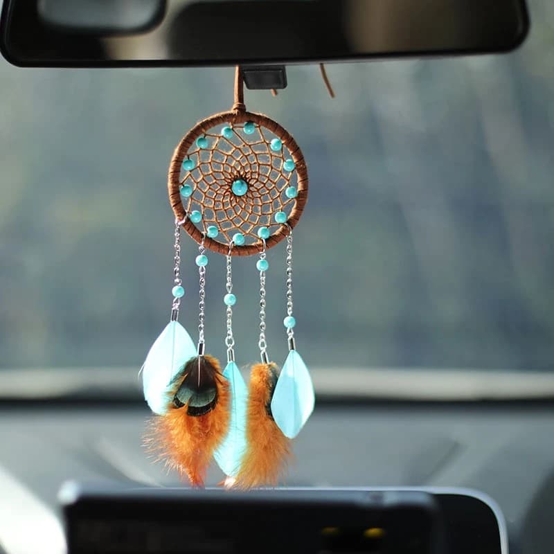 Vintage Peacock Feathers Dream Catcher Mini Car Pendants Wind Chimes Room Hanging Handmade Ornaments For Girls Holiday Gifts