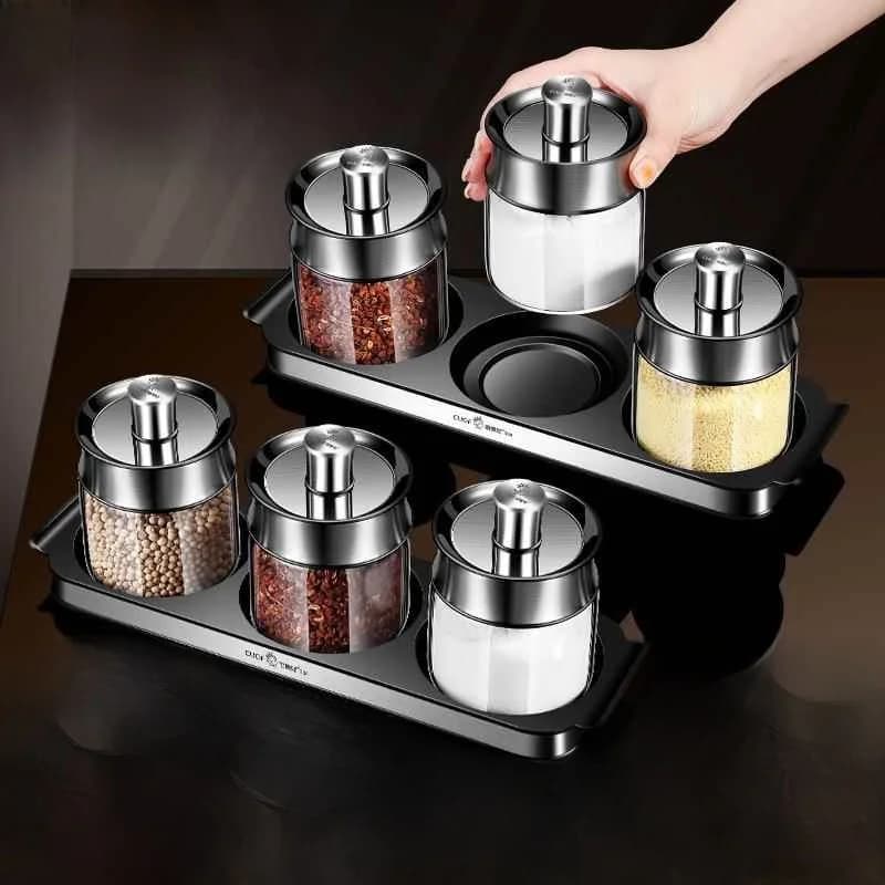 Set di Barattoli per Spezie da Cucina, Contenitori in Vetro per Condimenti, Bottiglie Quantitative per Pepe e Salse, Scatola per Sale, Contenitore per Aromi per Uso Domestico