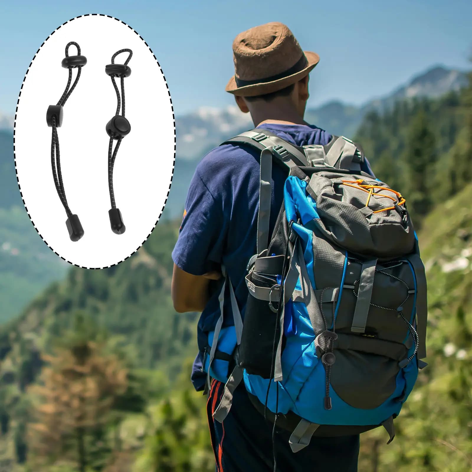 2 Pieces Adjustable Trekking Stick Holder, Elastic Waist Strap for Hiking Backpack, Stick Buckle, Black Outdoor Equipment
