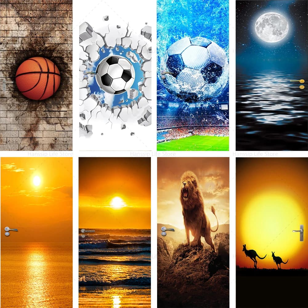 Adesivi per porte da calcio al tramonto libreria libreria Poster vinile pellicola opaca materiale adesivi per porte autoadesivi impermeabili in PVC
