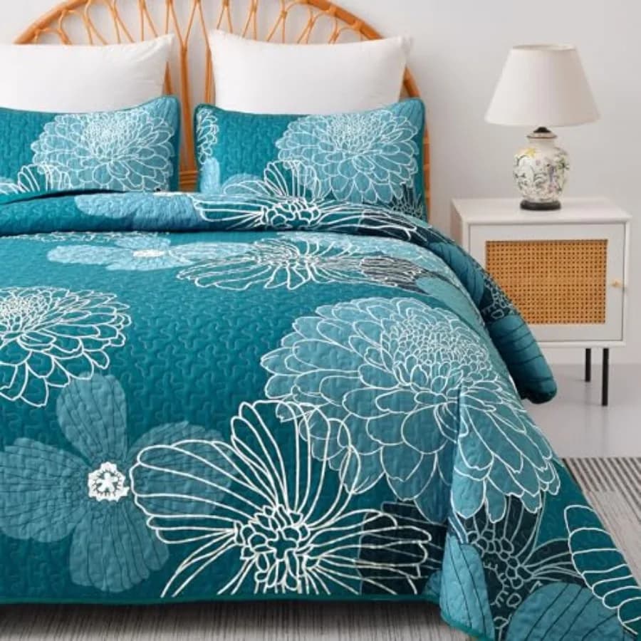 Set Copriletto con Motivo Floreale, Set Biancheria da Letto 3 Pezzi, Copriletto Botanico, Set Coperta Morbida in Microfibra, Copriletto Boho con Fiori