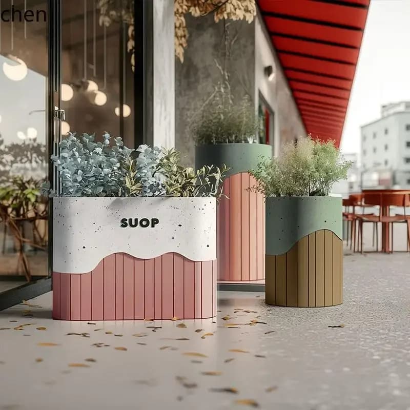 YFY Outdoor Flower Box Commercial Street Shop Cafe Leisure Outside Pendulum Imitation Terrazzo Paint Flower Bed Partition
