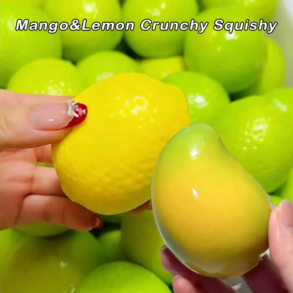 Handmade Crispy Lemon Stress Ball Squeeze Toy Color Changing Crunchy Mango Squishy Fidget Toy ASMR Sensory Stress Relief Toy