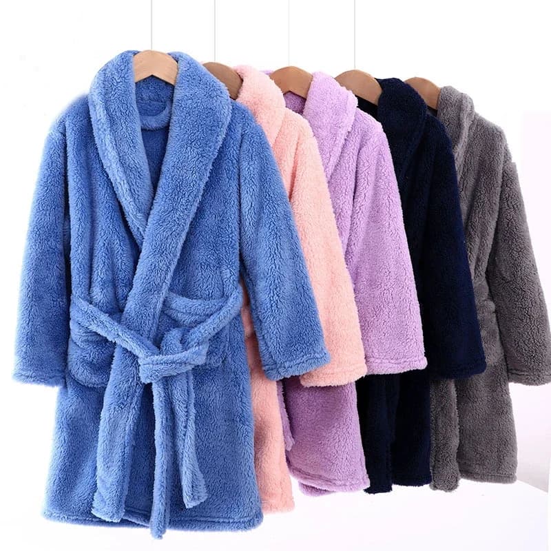 Accappatoi invernali per bambini grandi Moda Bambini Ragazze Tinta unita Flanella Indumenti da notte caldi Ragazzi Homewear Abiti coordinati per la famiglia Nuovo