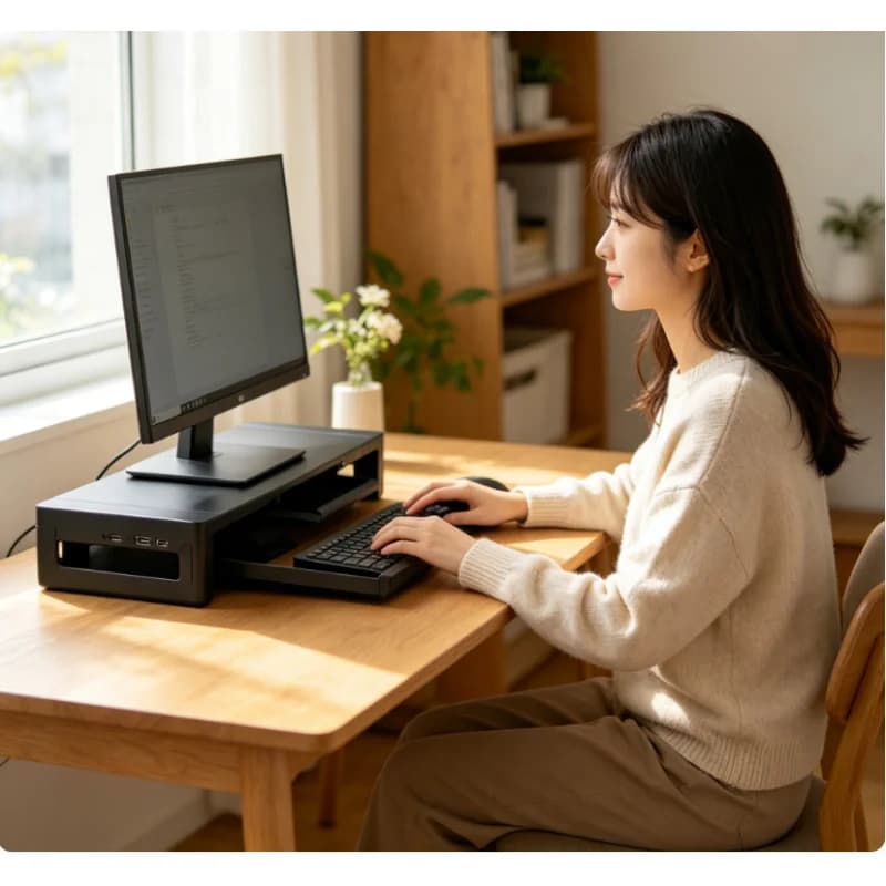 Supporto per Monitor Pieghevole e Regolabile, Stand Multifunzionale da Scrivania con Cassetto, Ripiano Salvaspazio per Laptop, Telefono e Tablet