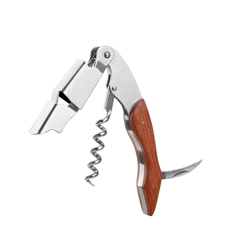 Cavatappi da cameriere con manico in legno di pera rossa per bottiglia di birra o vino, facile da trasportare per gli accessori da cucina del picnic o Barman