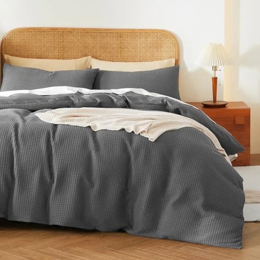 100% Egyptian Cotton Duvet Cover Set Twin Size, Waffle Weave Duvet Cover, 600 TC Soft Breathable Luxury Textured Bedding Set fo