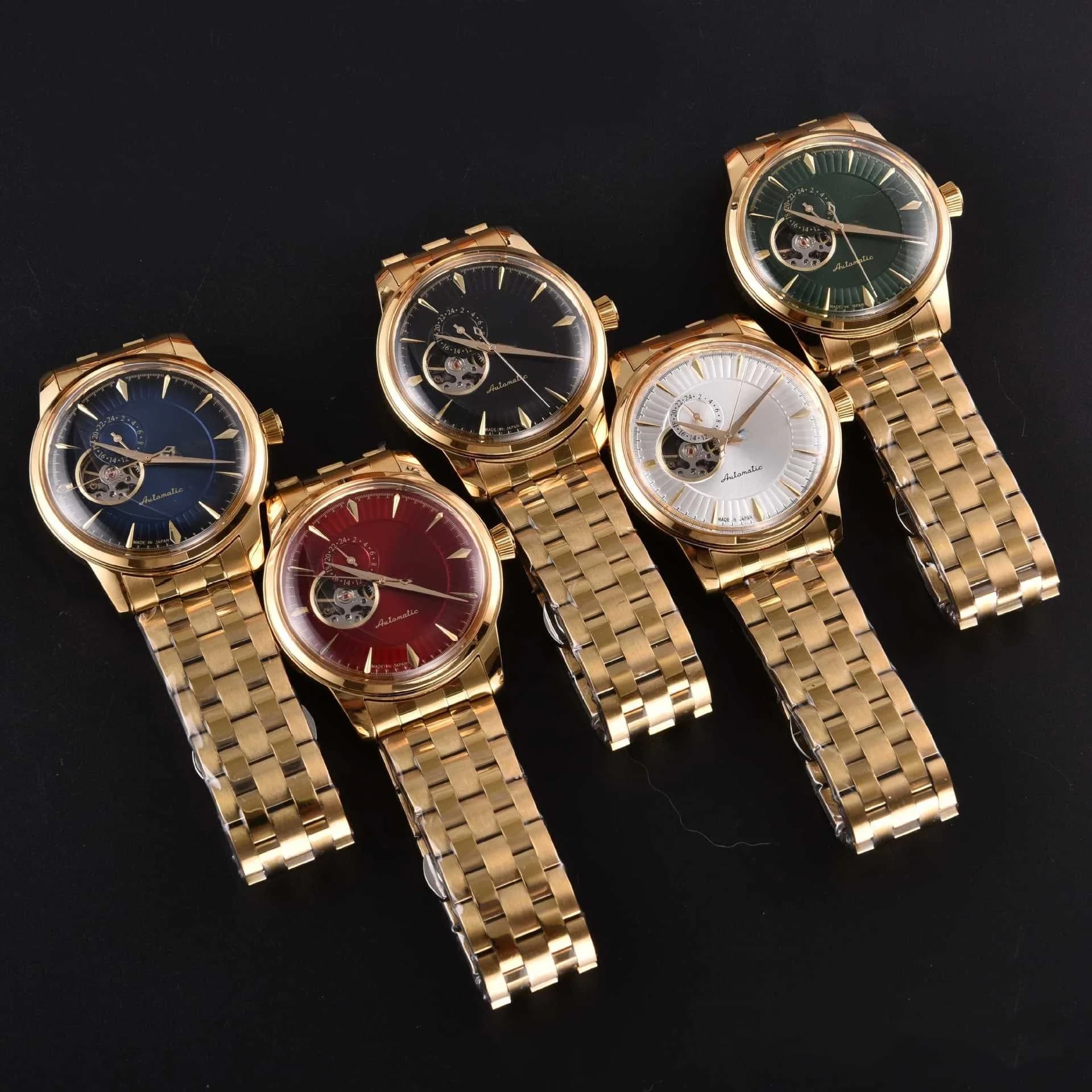 Orologio Meccanico Automatico Scheletrato di Lusso Tono Oro con Cinturino in Acciaio Inossidabile da Uomo, Stile Vintage