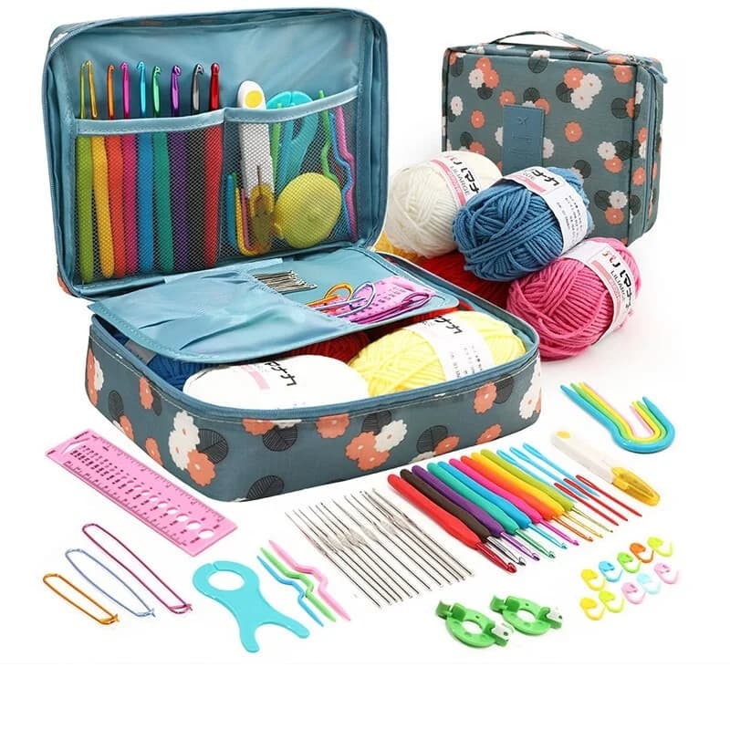 Kit per Principianti con 179 Pezzi: Uncinetti, 5 Rotoli di Filato, Ferri da Maglia e Set di Strumenti per Cucito