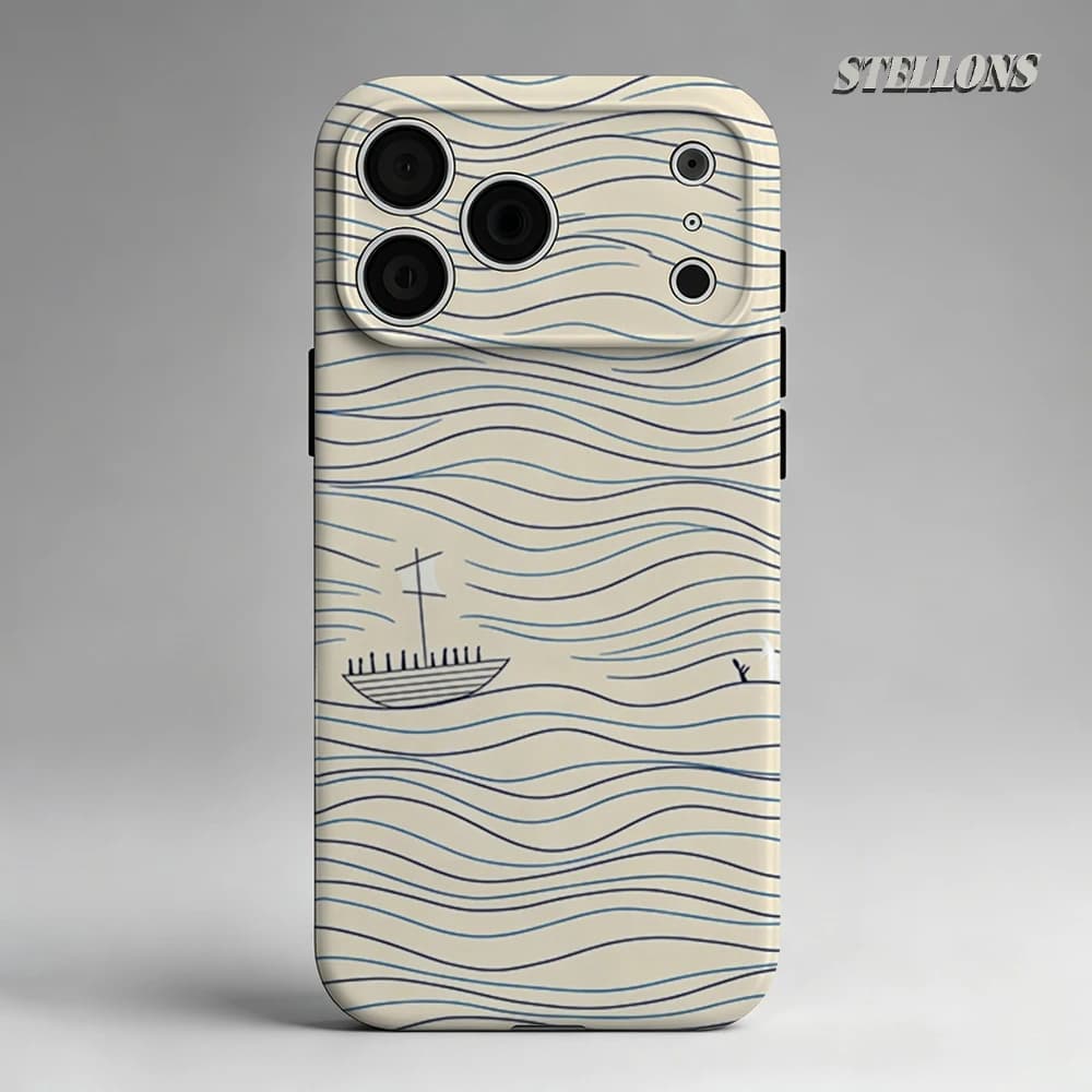 Custodia per telefono Minimal Ocean Waves con supporto magnetico per iPhone 17 16 15 14 13 Pro Max Plus, custodia robusta a strato singolo/doppio