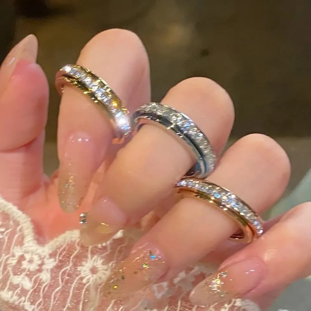 Anello con Zircone Quadrato a Fila Singola, Gioielli Scintillanti, Accessori per Matrimoni, Anelli di Fidanzamento, Regalo per Coppie Stellate