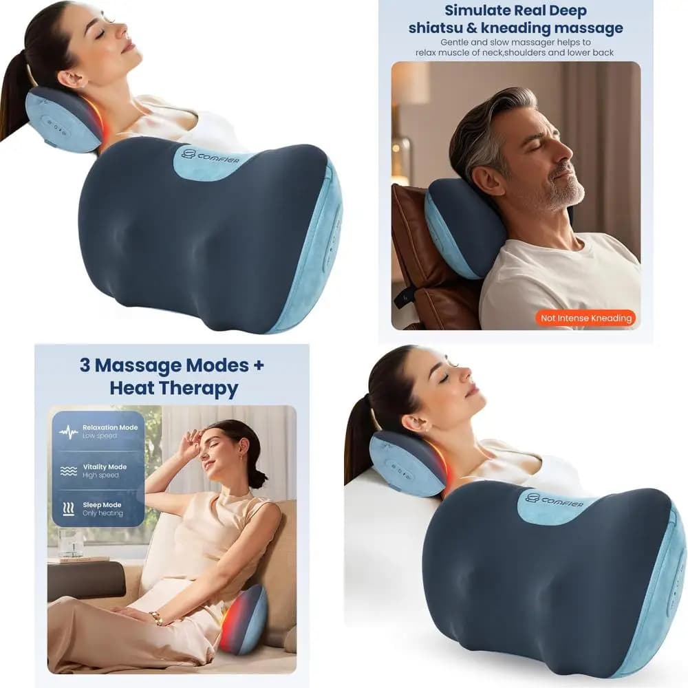 Cuscino Massaggiante Shiatsu 3D con Calore per un Sollievo Profondo dei Tessuti, Portatile per Casa, Ufficio e Viaggi