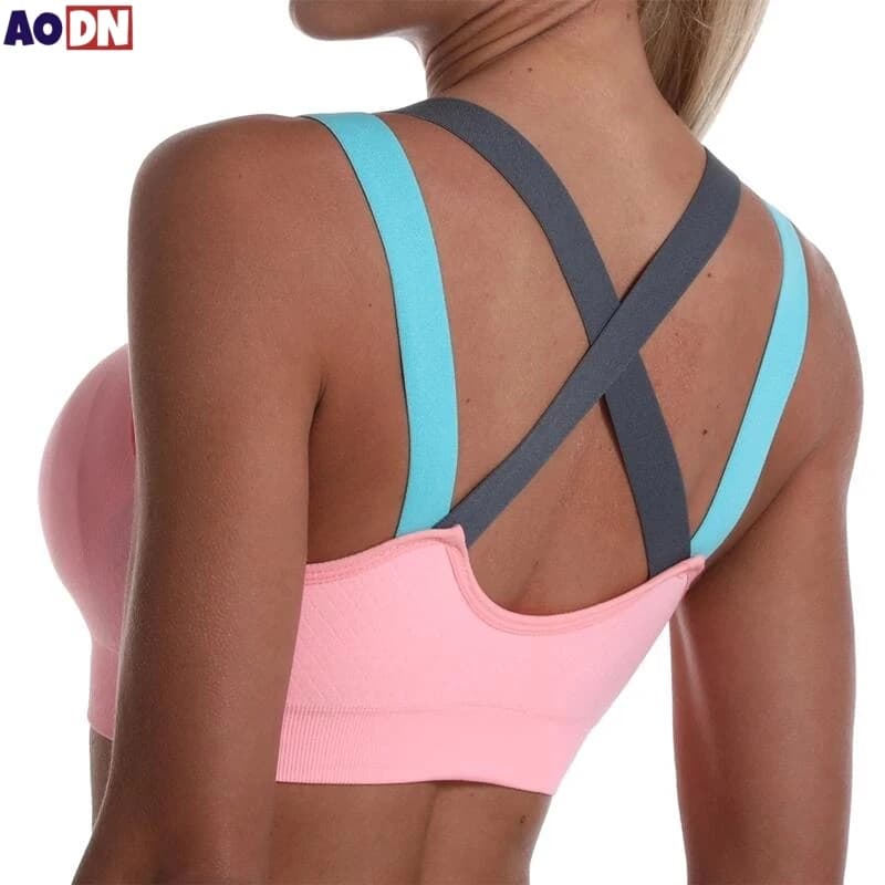 Sports bra with beautiful cross back color block without steel ring Yoga Bralette professional racing fitness bra impact resistant