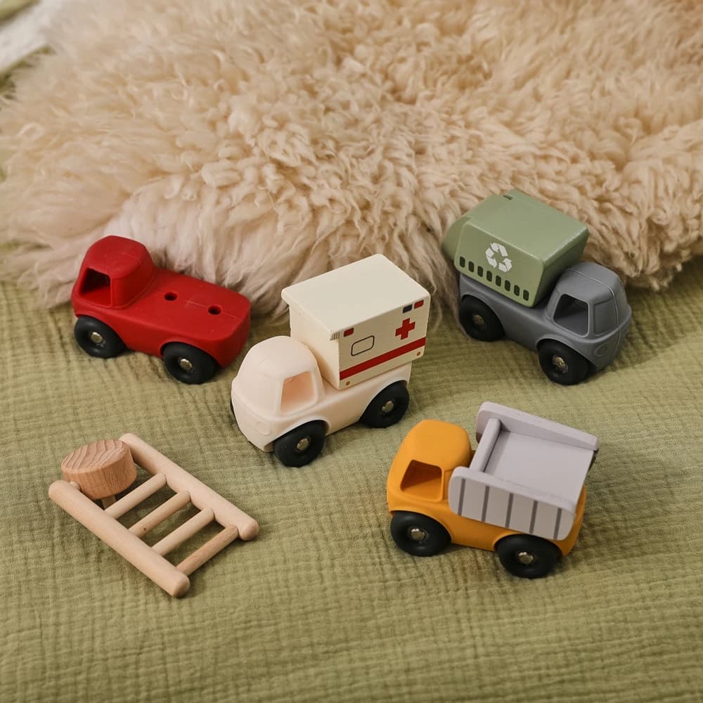 Bambino BPA Libero Del Silicone Montessori Giocattoli Food Grade Cartoon Ingegneria Auto Lenitivo Massaggiagengive Giocattoli Per Il Neonato Dentizione Giocattolo di Cura