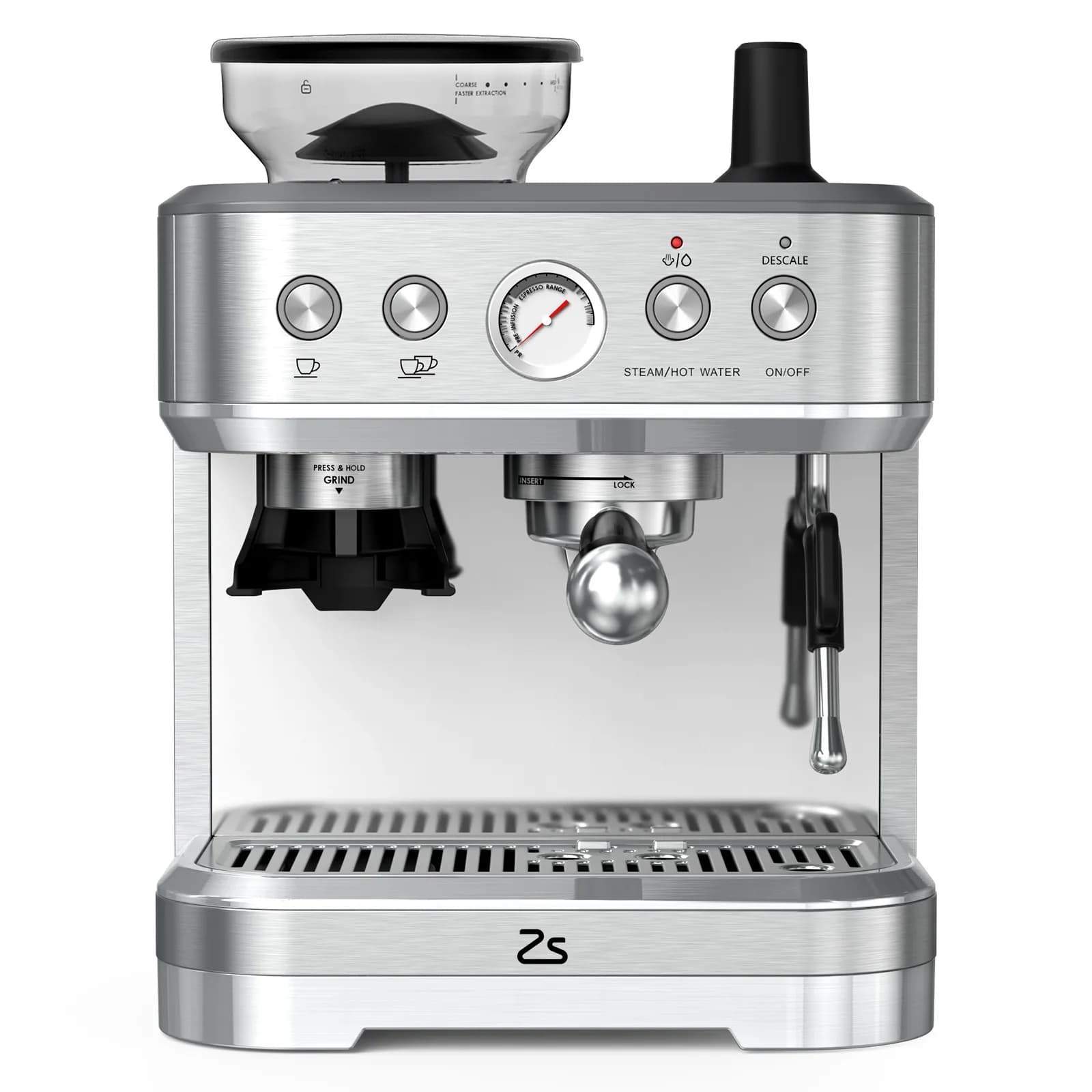 Macchina per Espresso in Acciaio Inox con Montalatte e Macinacaffè Integrati