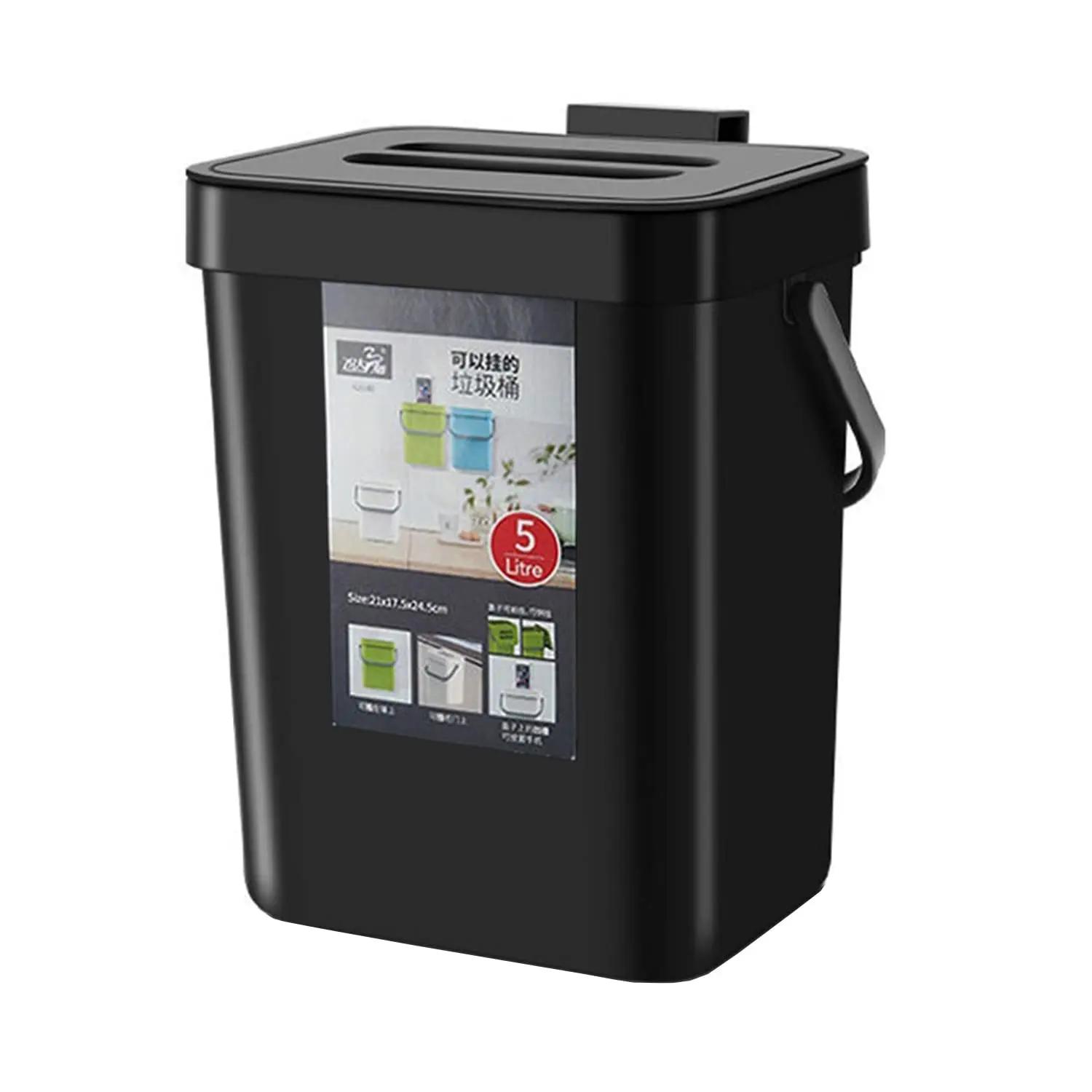 Cestino da cucina da 5 litri con coperchio, mini contenitore insonorizzato appendibile per compost e residui da banco