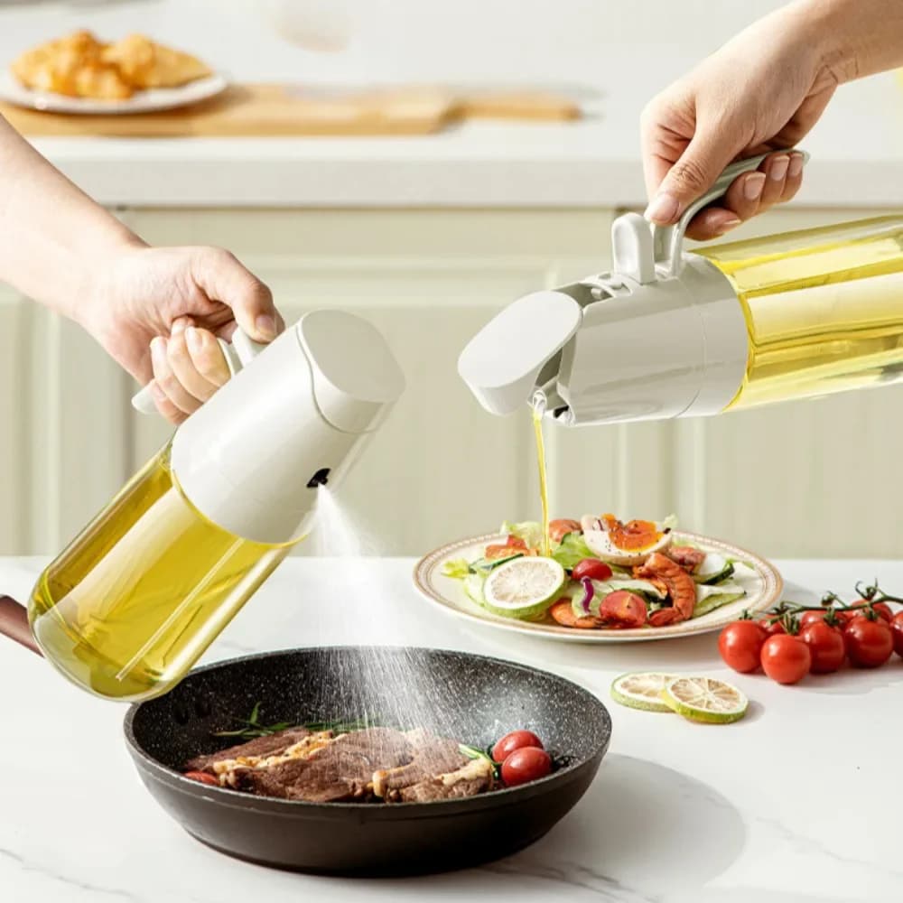 Flacone spray per olio 2in1 Dispenser per olio da cucina in vetro borosilicato alto da 500 ml Spruzzatore di olio d'oliva Mister per friggitrice ad aria Cottura di insalate
