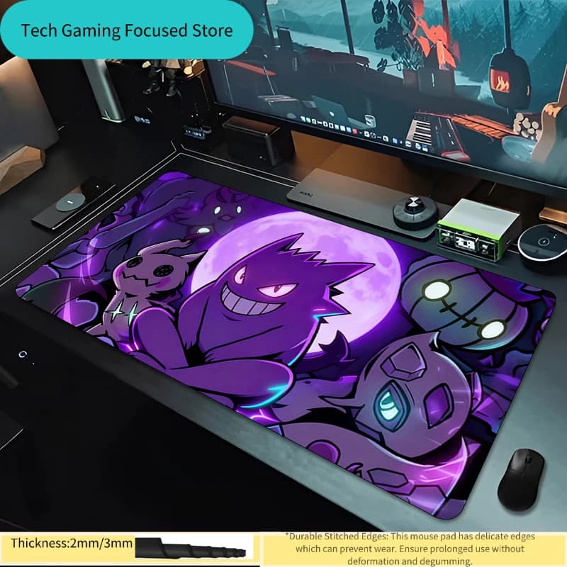 Tappetino per mouse Gamer per notebook, tappetino per mouse per giochi, stampa HD, tappetino per tastiera con bordo bianco, P-Pokemons Gengar, tappetino per mouse, tappetino da gioco per scrivania