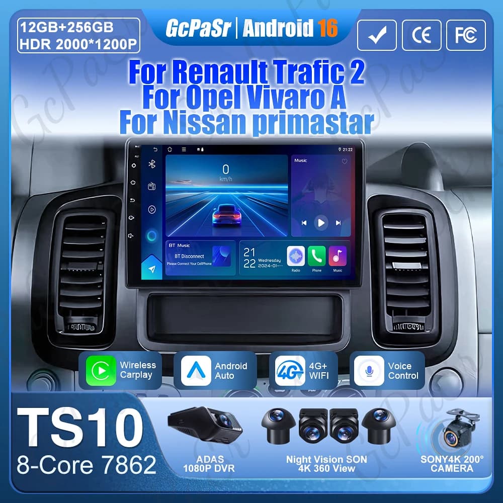 Autoradio Per Renault Trafic 2 Per Opel Vivaro A Per Nissan primastar 2001 - 2014 Lettore Video Carplay No 2din Multimedia GPS BT