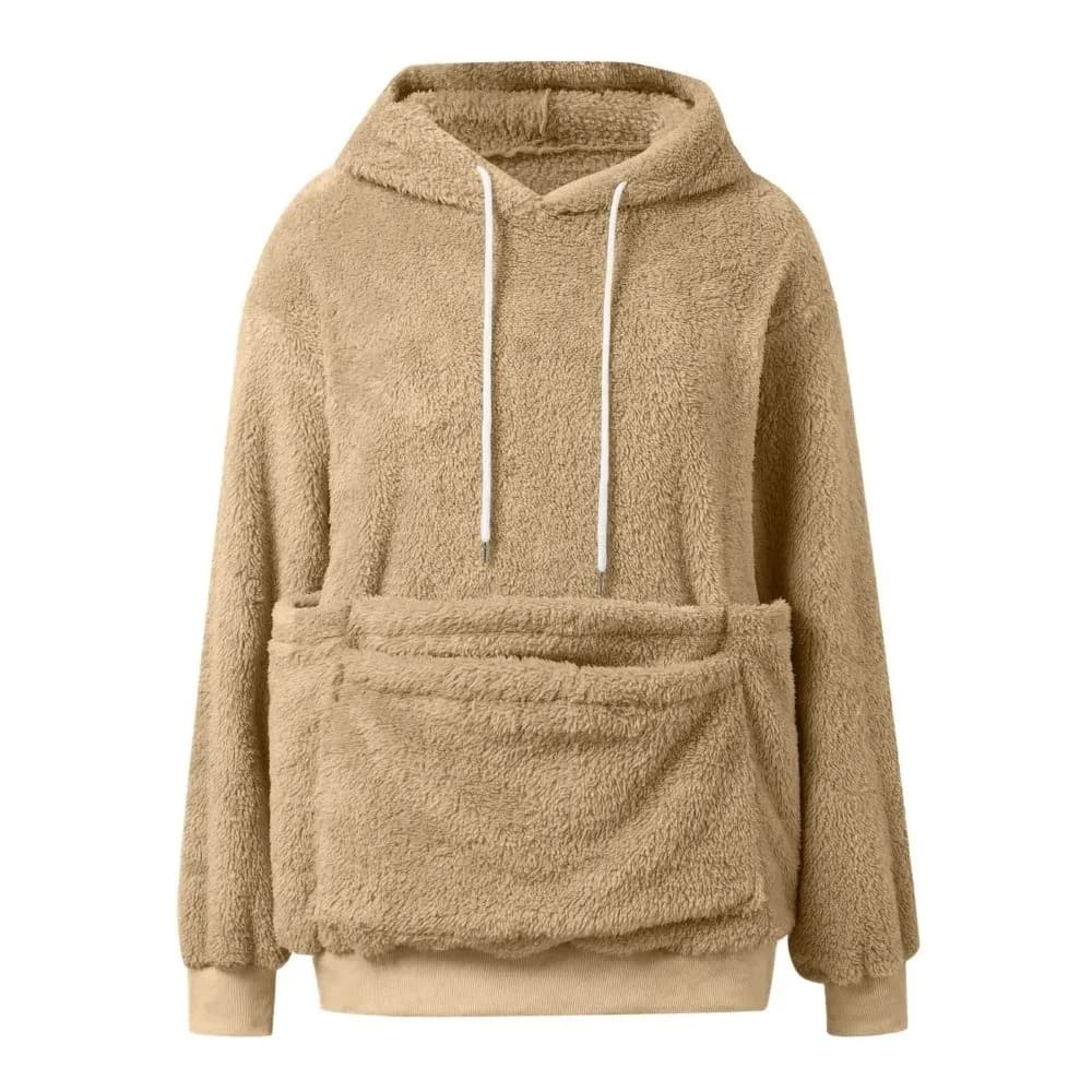 Solid Color Women Pet Carrier Hoodie Hooded Fleece-Lined Double Pocket Hoodie Plush Loose Fit Hooded Sweatshirt Pet Lovers