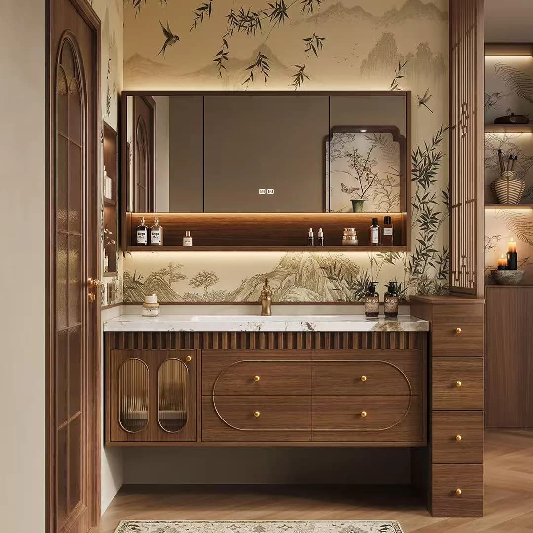 Mobile bagno di lusso in PVC con specchio e doppio lavabo, set lavabile per piccoli bagni, ideale per uso domestico/progetti